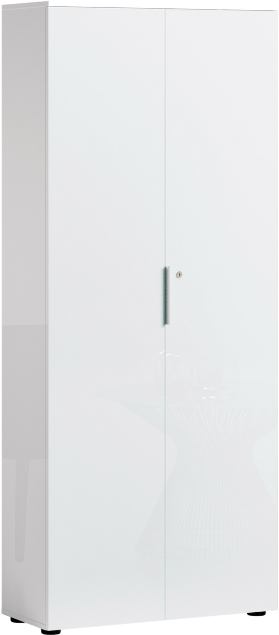 Stylife Aktenschrank hoch PADUA OFFICE Hoher, weißer Aktenschrank mit zwei Türen und einem modernen Griff, seitliche Perspektive