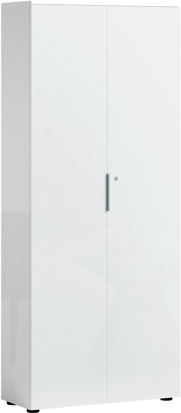 Stylife Aktenschrank hoch PADUA OFFICE Hoher, weißer Aktenschrank mit zwei Türen und einem modernen Griff, seitliche Perspektive