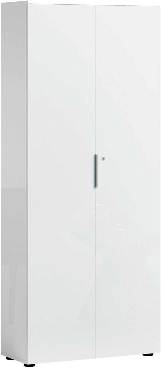Stylife Aktenschrank hoch PADUA OFFICE PADUA OFFICE Hoher, weißer Aktenschrank mit zwei Türen und einem modernen Griff, seitliche Perspektive