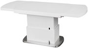 Moderner weißer Couchtisch mit ausziehbarer Tischplatte, seitliche Perspektive