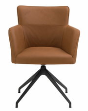 Moderner brauner Sessel mit schwarzem Metallgestell, Frontalansicht