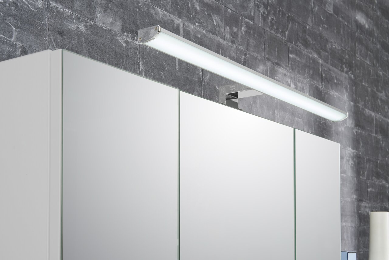 Moderner Spiegelschrank mit LED-Beleuchtung, seitliche Perspektive