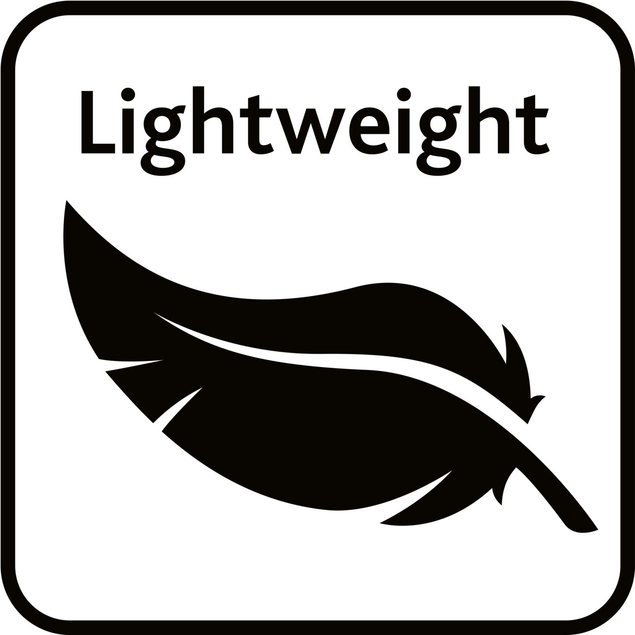 Symbol einer leichten Feder, das die Leichtigkeit des Produkts aus der Vorderansicht darstellt.
