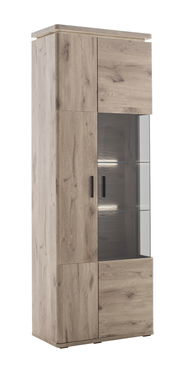 Kombi-Vitrine aus Holz mit Glaselementen, seitliche Perspektive