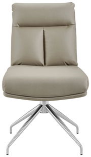 Moderner Stuhl mit gepolsterter Rückenlehne und Sitzfläche, silbernem Drehgestell, Frontalansicht
