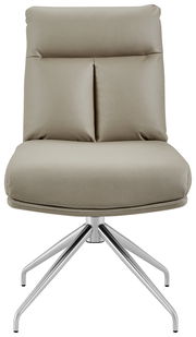 Moderner Stuhl mit gepolsterter Rückenlehne und Sitzfläche, silbernem Drehgestell, Frontalansicht