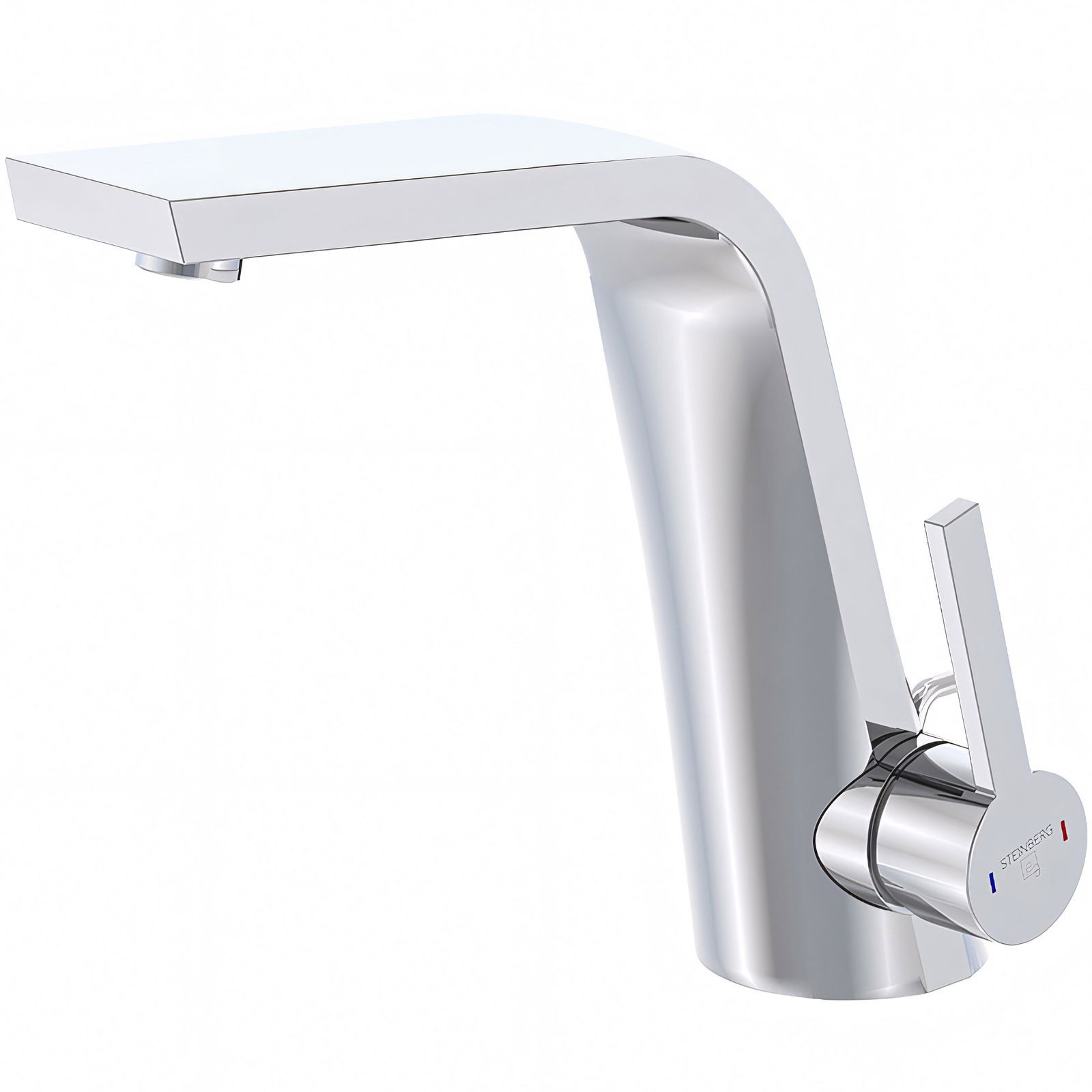 Zurbrüggen Waschtisch-Einhebelmischer 260 Moderner Waschtisch-Einhebelmischer in seitlicher Perspektive, glänzende Chromoberfläche, elegantes Design.