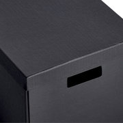 Schwarze Aufbewahrungsbox aus recyceltem Material mit Grifföffnung, Perspektive von oben.