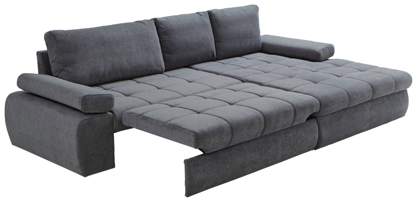 Graues Ecksofa INFERNO in Liegeposition, seitliche Perspektive