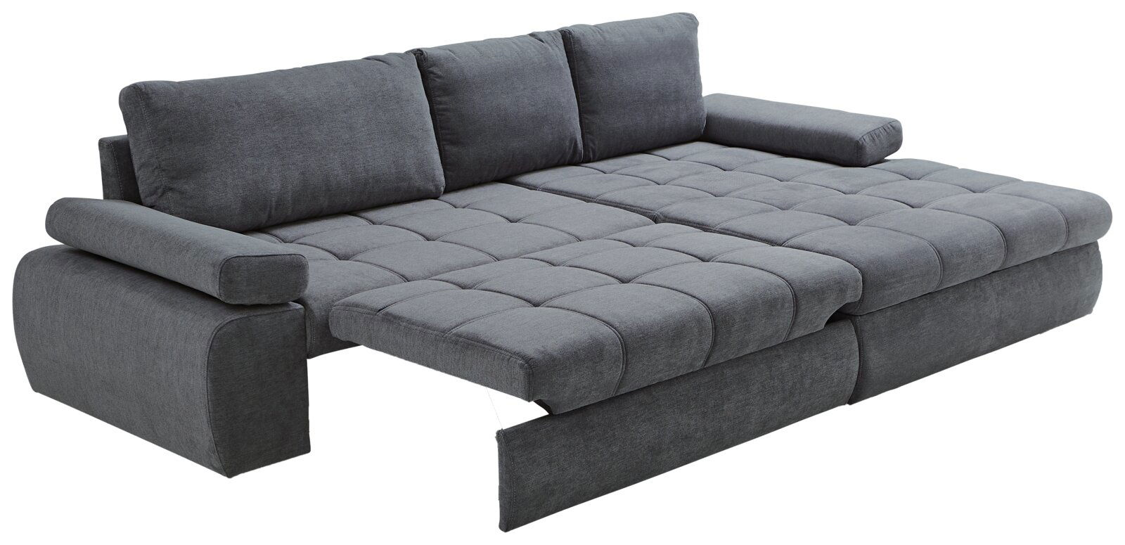 Graues Ecksofa INFERNO in Liegeposition, seitliche Perspektive