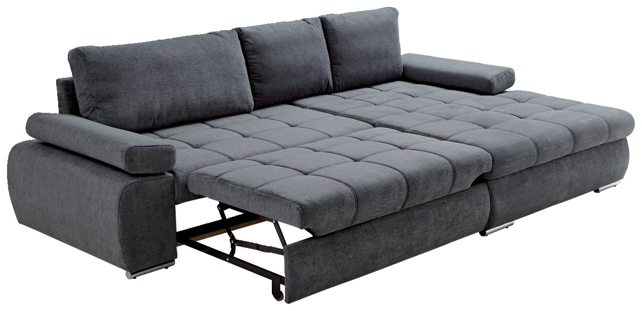 Graues Ecksofa INFERNO in Liegeposition, seitliche Perspektive