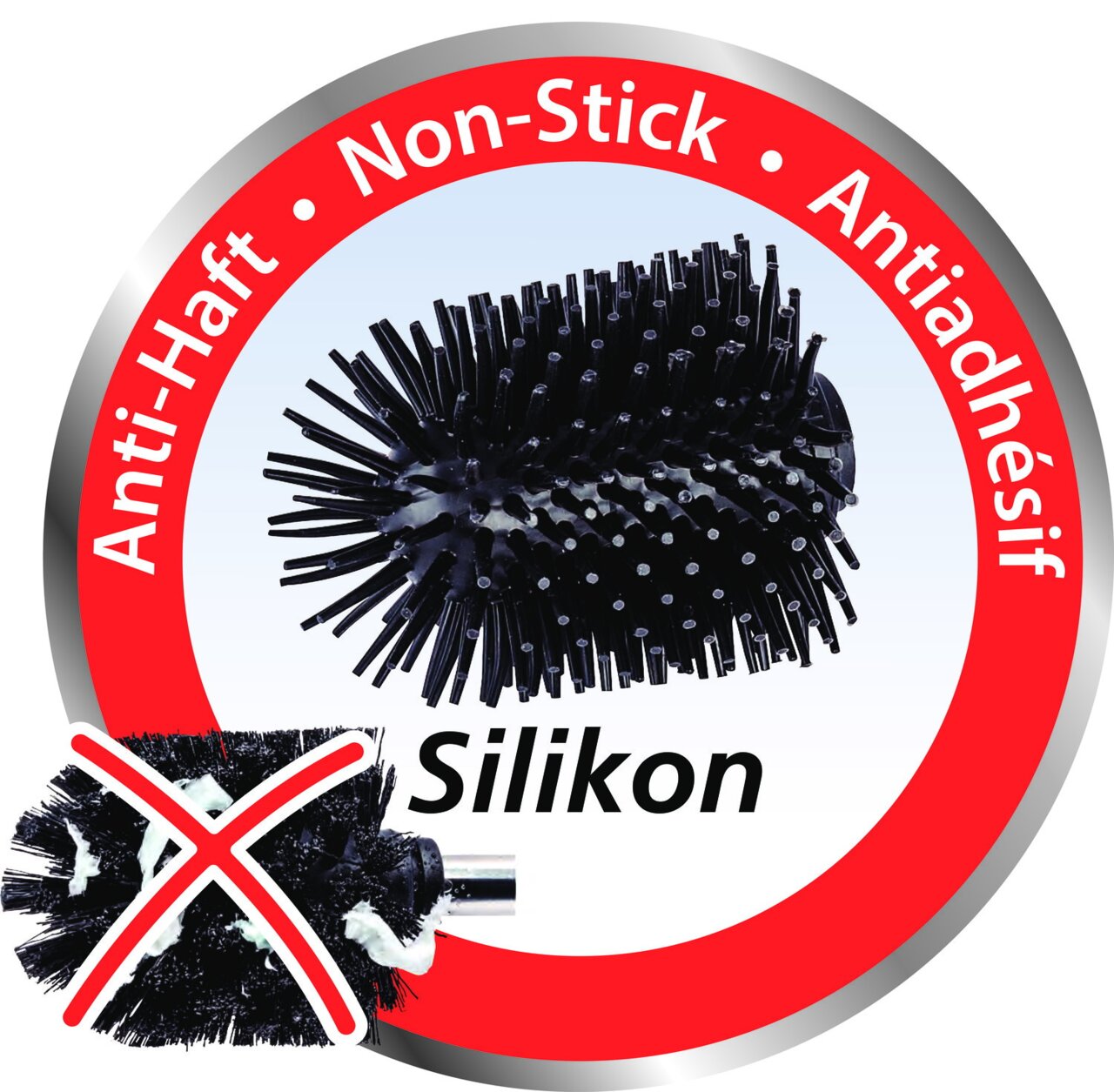Silikon Ersatzbürste mit Anti-Haft-Eigenschaften, seitliche Perspektive