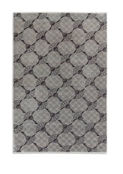 Draufsicht auf einen JOOP! Teppich mit Cornflower-Muster in Grau- und Schwarztönen, Größe 170x240 cm.