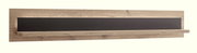 Modernes Wandboard/Wandpaneel aus Holzoptik mit langem schwarzen Einsatz und schmaler Ablage, Frontansicht (gerade von vorne)