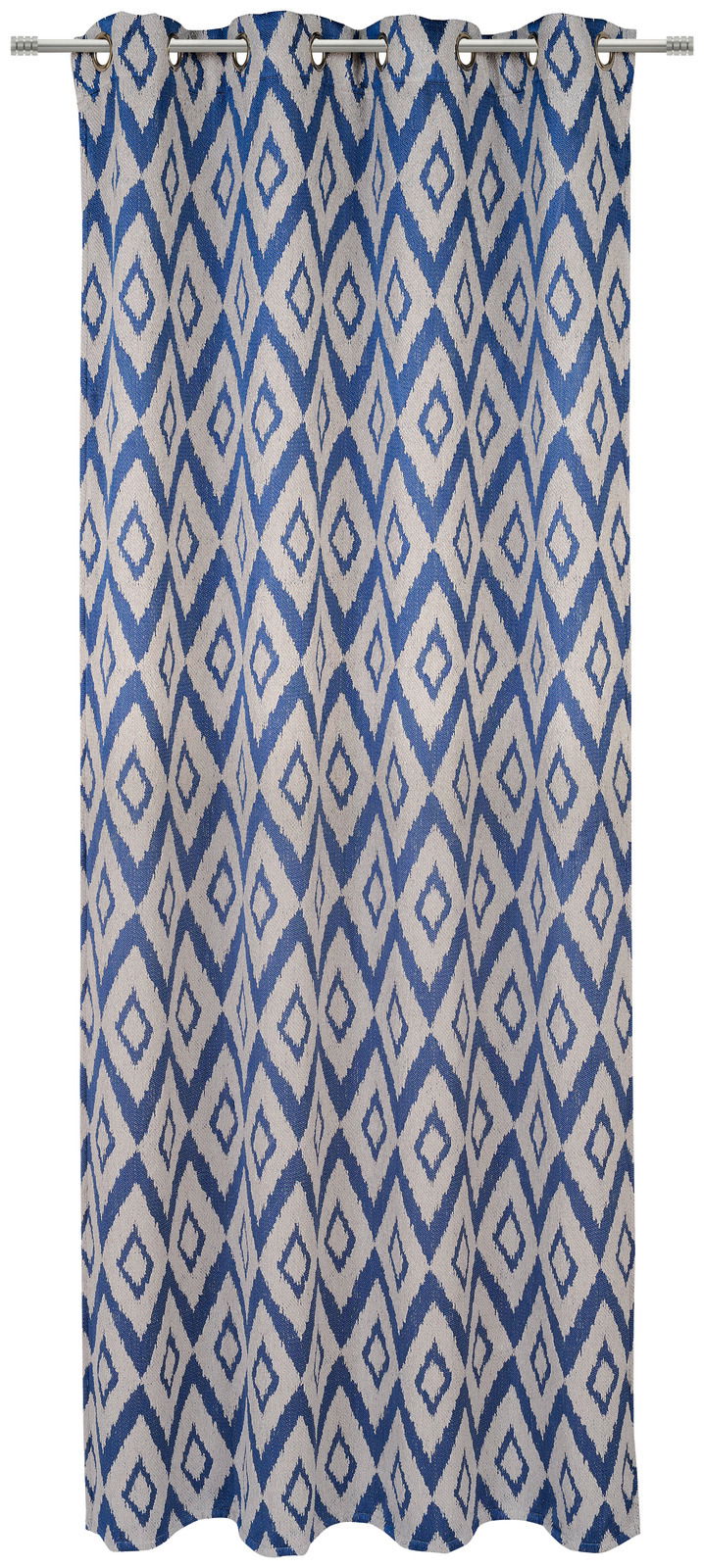 Dieter Knoll ÖSENSCHAL 140x245cm Ösenschal mit blau-weißem Rautenmuster, frontal betrachtet