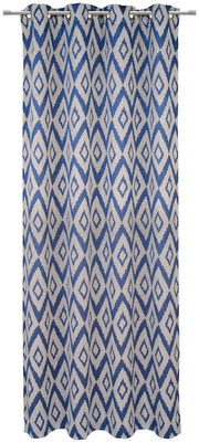 Ösenschal mit blau-weißem Rautenmuster, frontal betrachtet