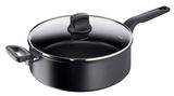 Schwarze Schmorpfanne Titanium 28 cm mit Glasdeckel, seitliche Perspektive