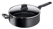 Schwarze Schmorpfanne Titanium 28 cm mit Glasdeckel, seitliche Perspektive