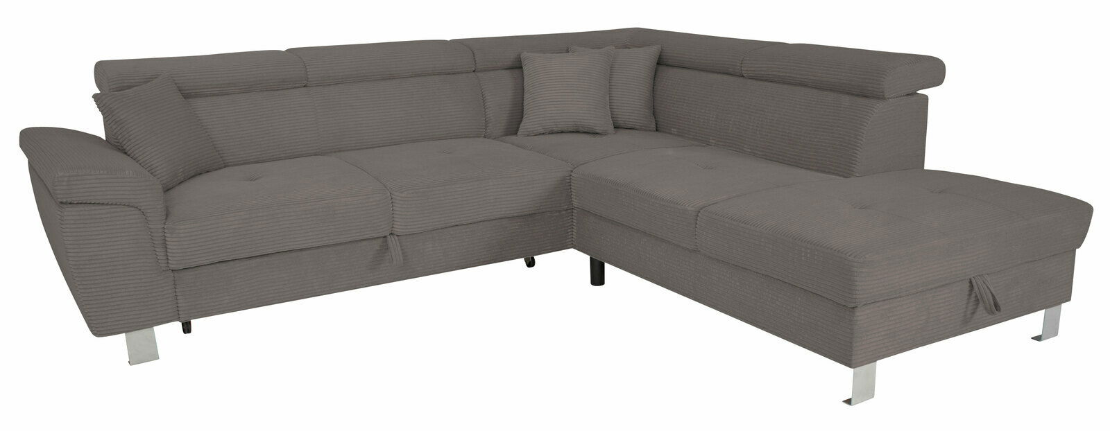 Z2 Ecksofa PINK Ecksofa in Grau mit moderner, geradliniger Form und Metallfüßen, Perspektive von vorne links