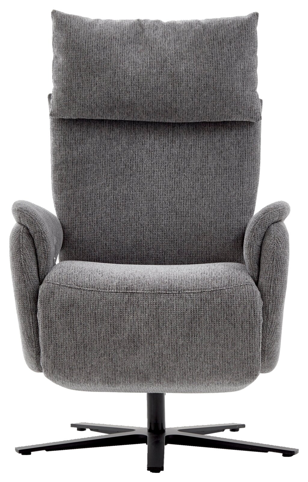 Grijze tv-fauteuil met stoffen bekleding, vooraanzicht