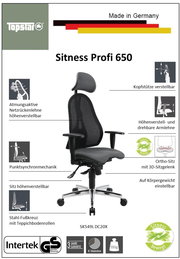 Ergonomischer Drehstuhl mit verstellbarer Kopfstütze, atmungsaktiver Netzrückenlehne und höhenverstellbaren Armlehnen, seitliche Perspektive.