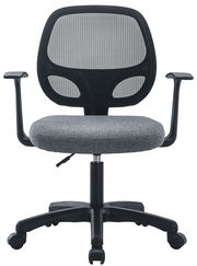 Grauer Drehstuhl mit Netzrückenlehne und Armlehnen, Vorderansicht