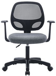 Grauer Drehstuhl mit Netzrückenlehne und Armlehnen, Vorderansicht