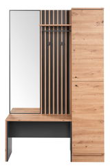 Garderoben-Set aus Holz mit Spiegel, vertikalen Streifen und Stauraum, Frontalansicht