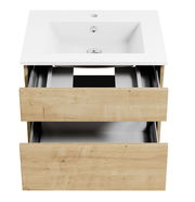 Waschtisch mit zwei offenen Schubladen in Holzoptik, Ansicht von vorne