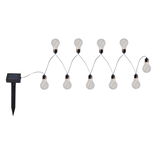 Solarbetriebene Lichterkette mit Glühbirnen, seitliche Ansicht