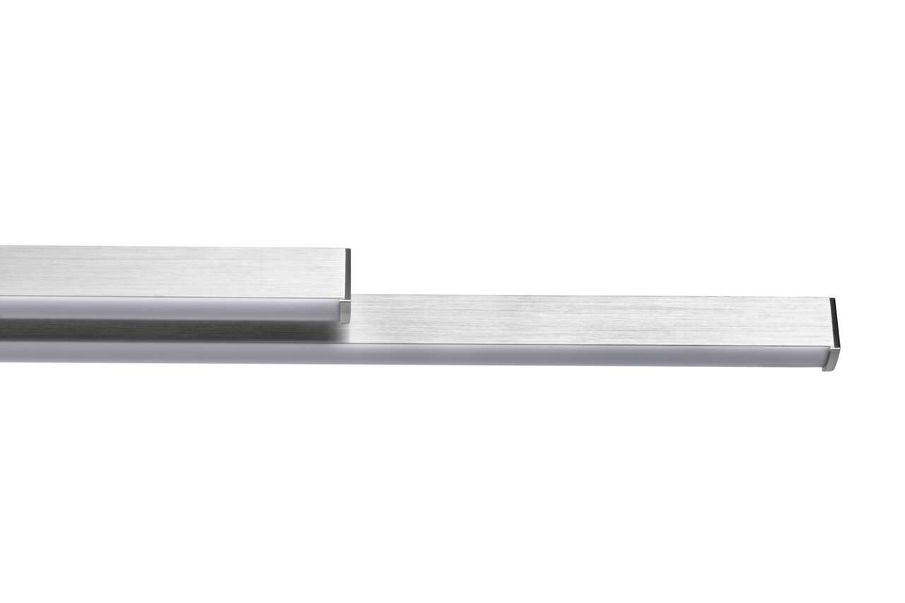 Moderne LED-Hängeleuchte aus gebürstetem Metall in seitlicher Perspektive