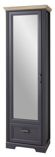 Schmaler Garderobenschrank JUDITH mit Spiegel, dunkles Holz, Frontalansicht
