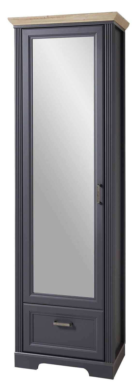 Schmaler Garderobenschrank JUDITH mit Spiegel, dunkles Holz, Frontalansicht