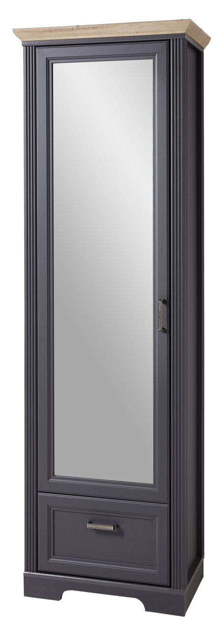 Schmaler Garderobenschrank JUDITH mit Spiegel, dunkles Holz, Frontalansicht