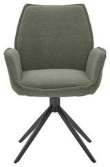 Grüner Armlehnstuhl mit schwarzem Metallgestell, Frontalansicht