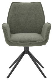 Grüner Armlehnstuhl mit schwarzem Metallgestell, Frontalansicht