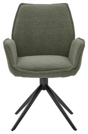 Grüner Armlehnstuhl mit schwarzem Metallgestell, Frontalansicht