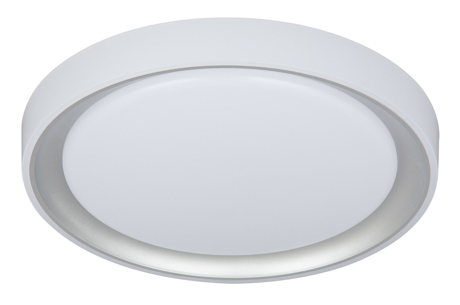 Runde LED-Deckenleuchte in Weiß, seitliche Perspektive