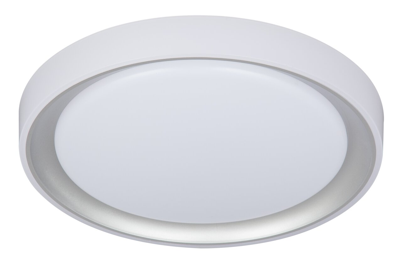 Runde LED-Deckenleuchte in Weiß, seitliche Perspektive