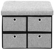 Graue Bank mit Stauraum, vier Schubladen, Vorderansicht