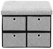 Graue Bank mit Stauraum, vier Schubladen, Vorderansicht