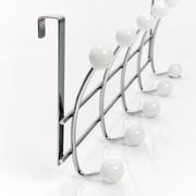 Türhängeleiste mit fünf Haken, seitliche Perspektive, verchromtes Metall mit weißen Kugelenden