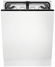 Vorderansicht eines modernen Einbaugeschirrspülers mit weißer Front und sichtbarem Bedienfeld.