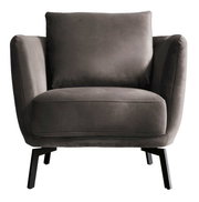 Grauer Sessel mit schwarzen Beinen, Frontalansicht