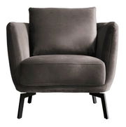 Grauer Sessel mit schwarzen Beinen, Frontalansicht