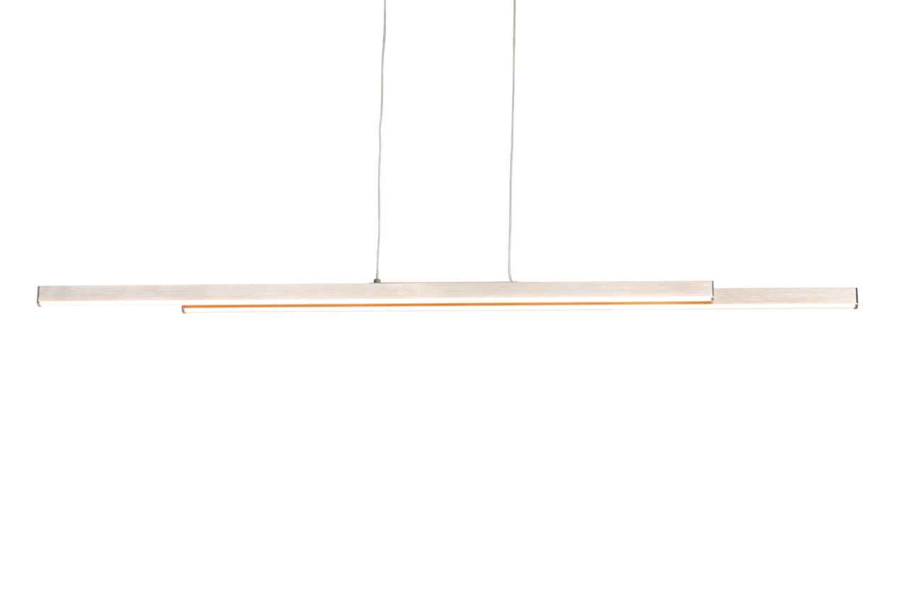 Moderne LED-Hängeleuchte in minimalistischer Ausführung, seitliche Perspektive