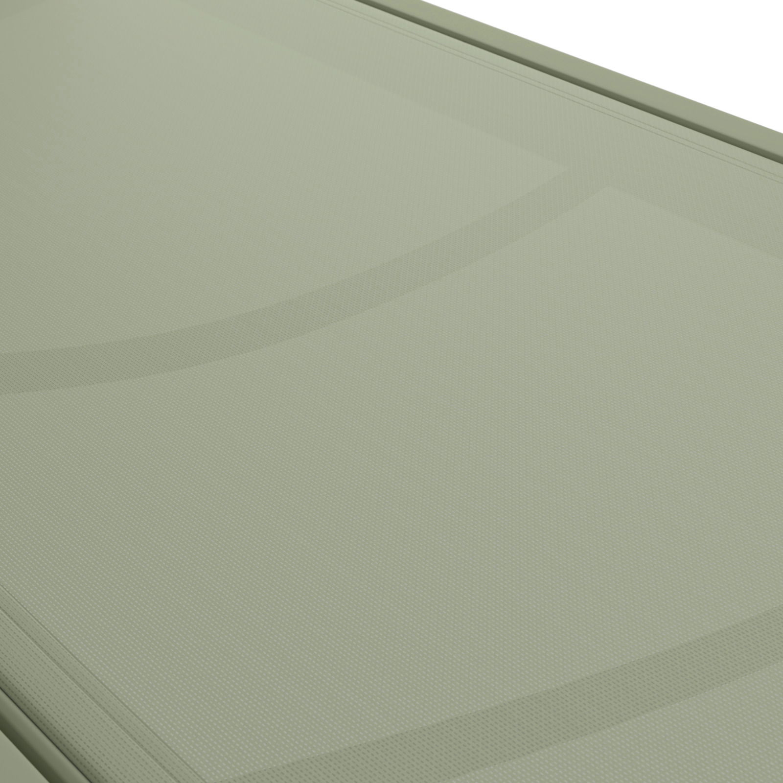 Nahaufnahme einer grünen Sonnenliege aus seitlicher Perspektive