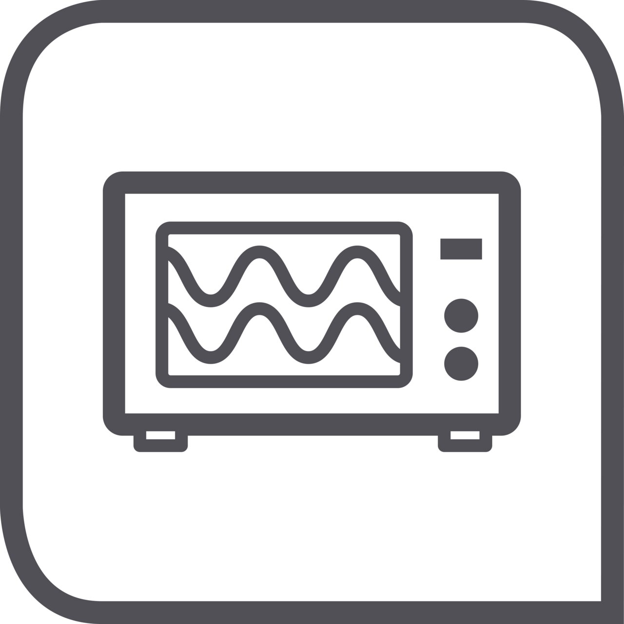 Symbool van een magnetron met golvende lijnen, vooraanzicht