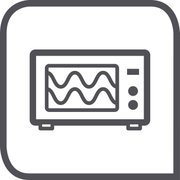 Symbool van een magnetron met golvende lijnen, vooraanzicht