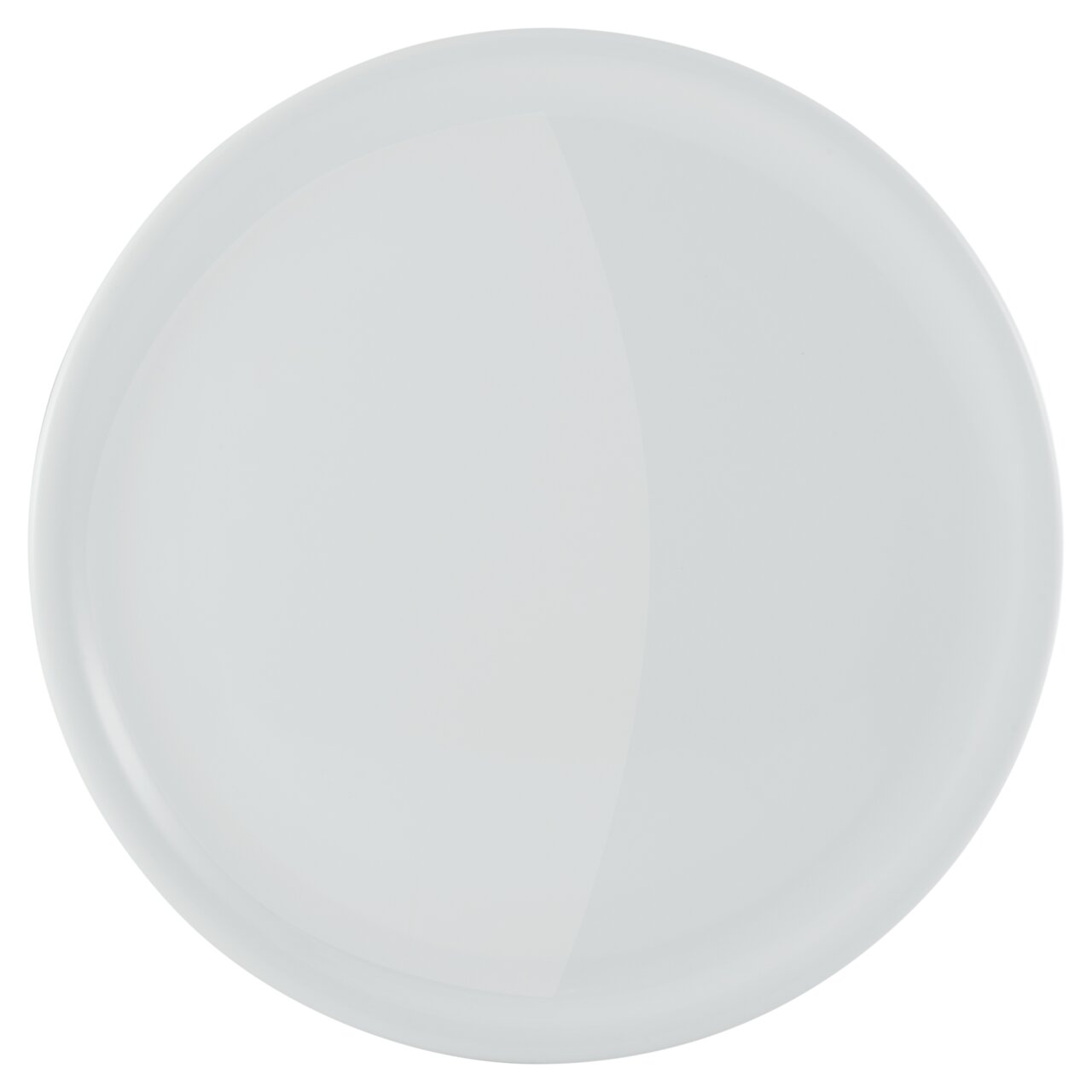 Runder, weißer Pizzateller aus der Vogelperspektive